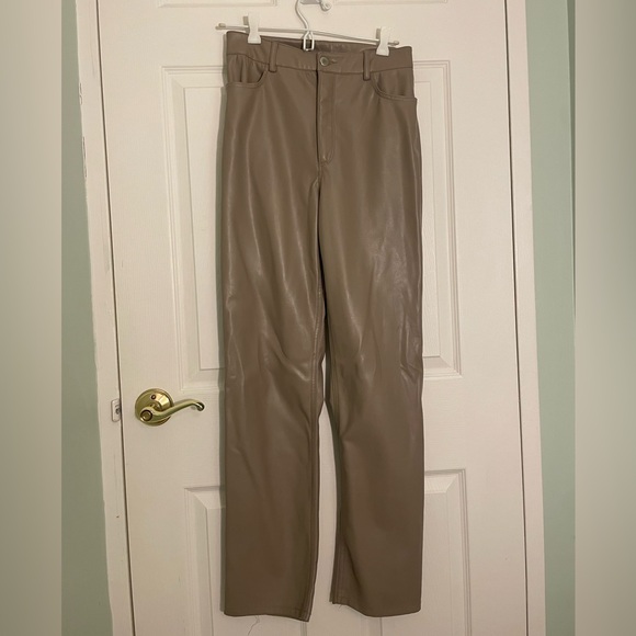 Dynamite Giselle Beige Tan Faux Leather Pants with Soft Lining & Flattering Fit - Picture 5 of 8